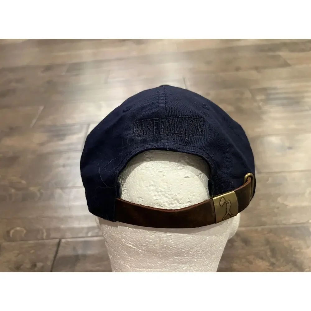 Baseballism Mens Navy Blue Beantown Spellout Adjustable Leather Strapback Hat